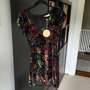 Honey Punch Multicolor Crushed Velvet Floral Mini Dress